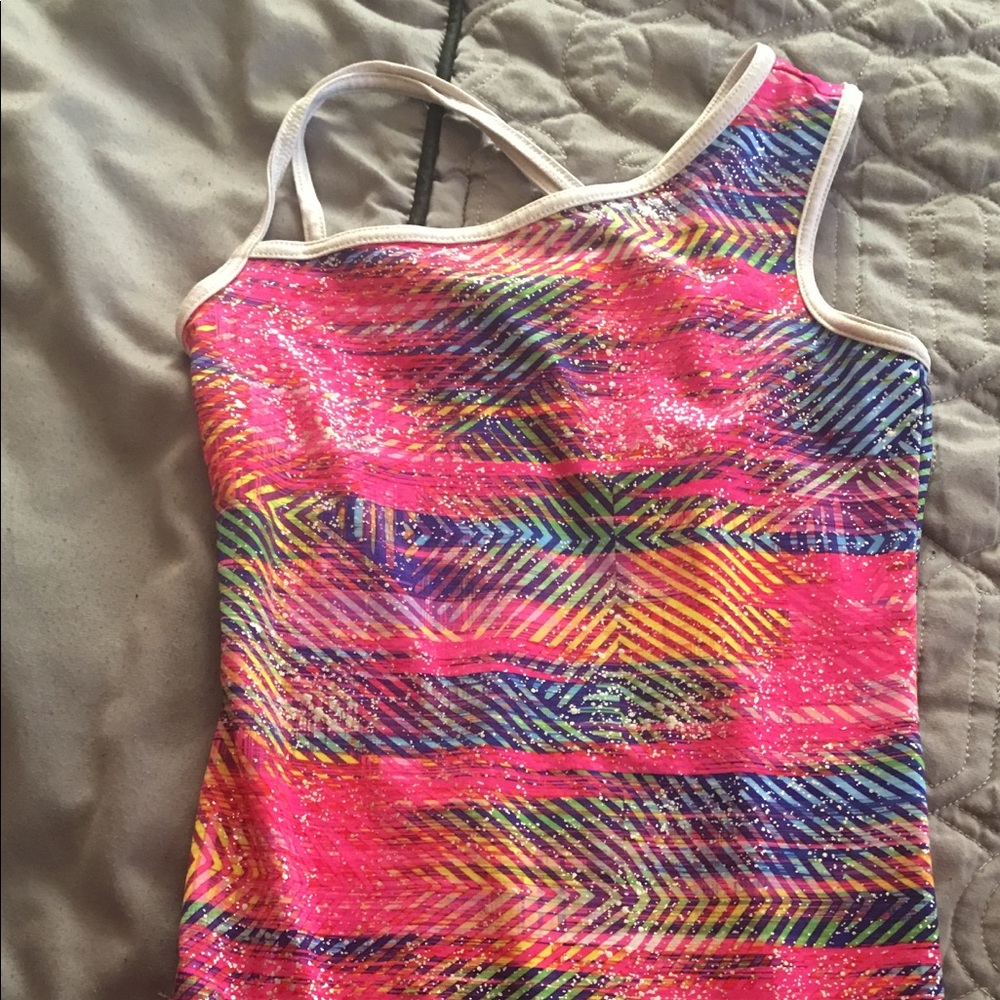 gymnastics outfit with marching pink shorts